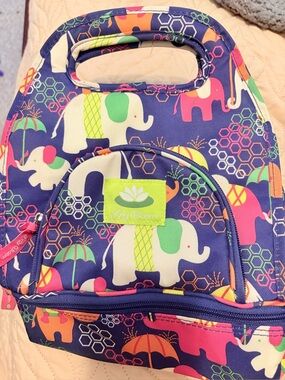 Lily Bloom Navy Multi Elephant Print Kids Lunch Bag